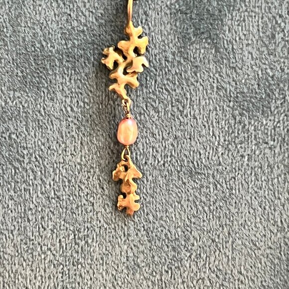 Michael Michaud Botanical Necklace - 16"-17" - Brass / Pink Pearl Pendant - EUC - Picture 2 of 6